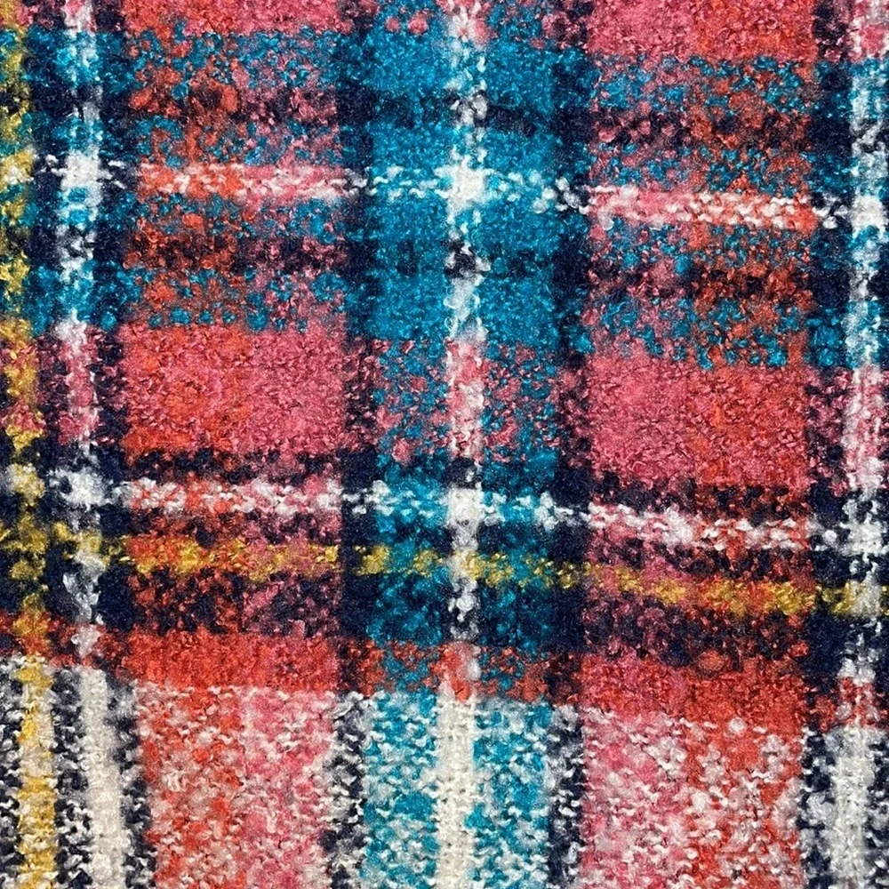 Aerie Plaid Fuzzy Blanket Scarf Red Blue White Fall Soft Cozy
